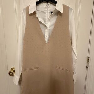 BCBG Long Sleeve Vest Dress with White Collar NWT